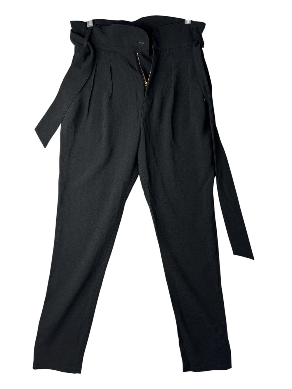 Sezane Black Paperbag Waist Chinos with Tie Belt